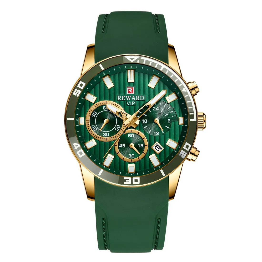 REWARD Army Green Quartz Clock Luxury Chronograph 3 Sub-dia Watch 2021 Military Auto Date Silicone Strap Watches for Men