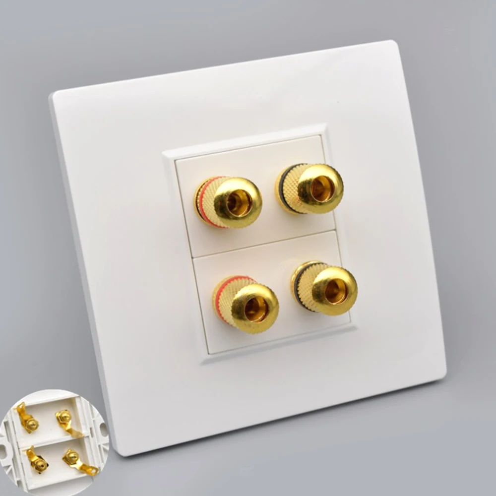 Audio Panel Terminals 86X86mm White Gold Color Channels 5.1 Speaker Connector Wall Socket