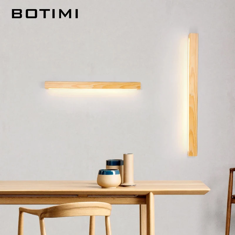 BOTIMI Nordic Style Wooden LED Wall Lights Bedroom Bedside Corridor Lighting Modern Background Wall Lamp Wall Mounted Home DECO