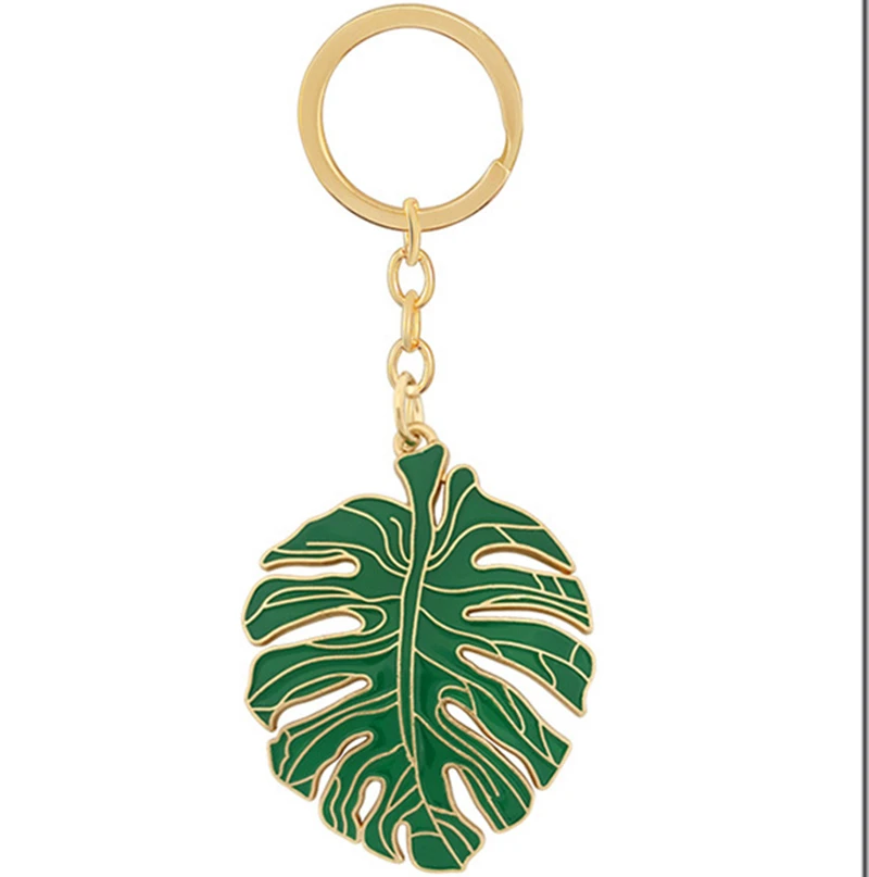 Zinc Alloy Hollow Turtle Leaf Keychain Pendant Nordic Green Fresh Enameled Bag Charms Key Chains