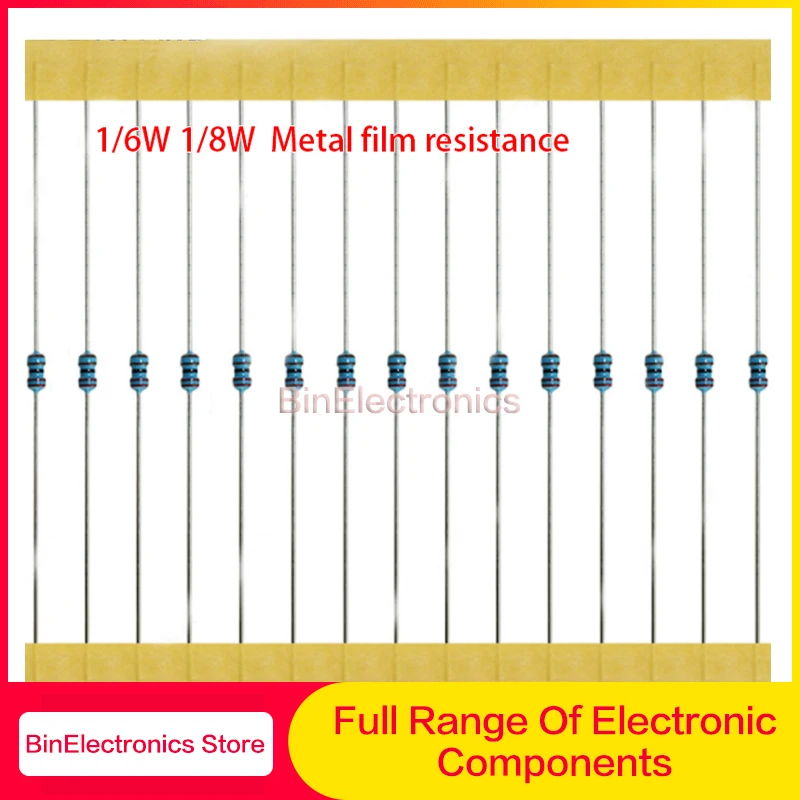 Resistor de película metálica de cinco anillos, resistencia de potencia de 1/6W, 1/8W, 0.125W, 0,1 ~ 1M, 3,3, 4,7, 10R, 47, 100, 220, 360, 470, 1K, 2,2 K, 10K, 22K, 4,7 K, 100 lámpara