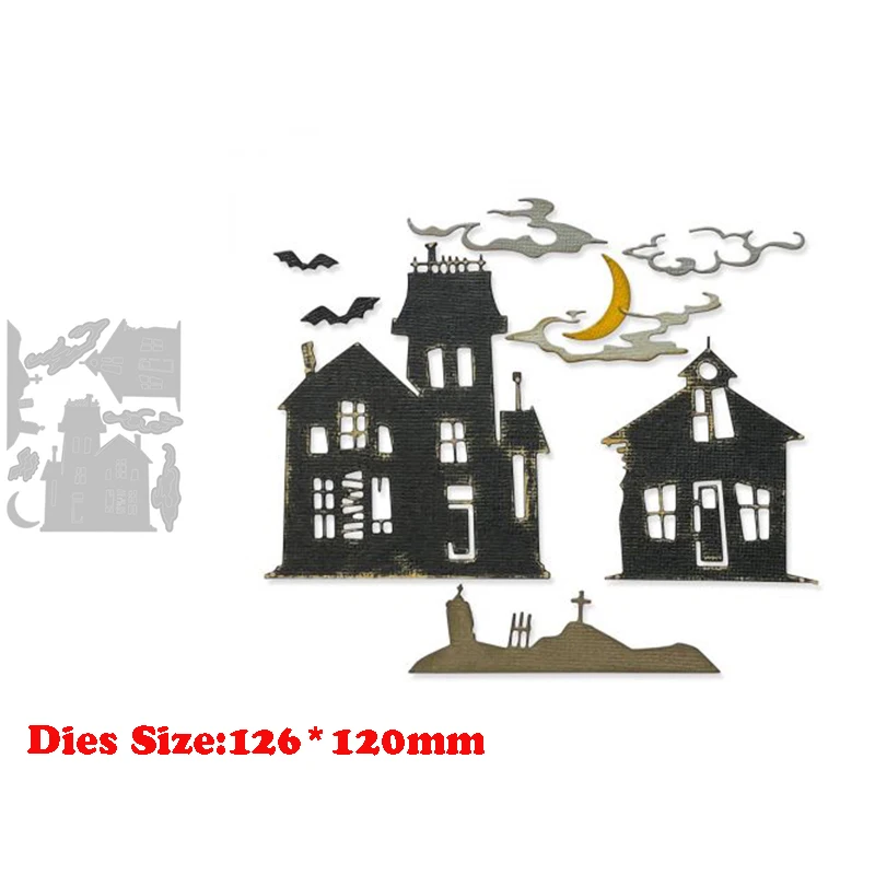 

New Metal Halloween Ghost Town Cutting Dies and Stamps for 2021 Scrapbooking Mold Embossed Stencils Paper Card Crafts