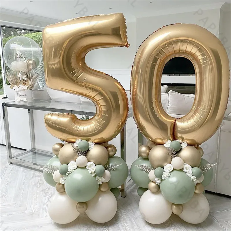 54Pcs Chrome Gold Balloon Set 40inch Number Aluminum Foil Ballons Adult Birthday Globos 20 30 40 50th Birthday Decoration