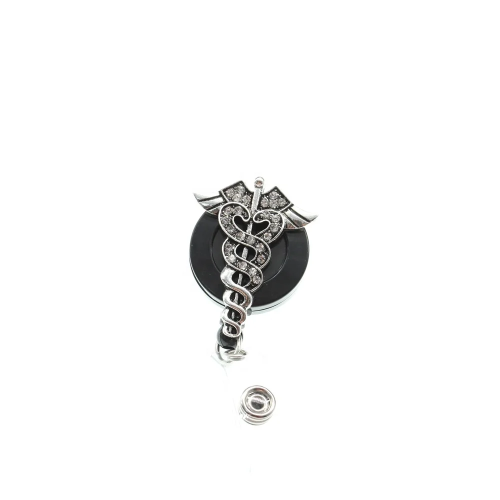 10PCS/Lot Rhinestone Silver Plated Sceptre Nurse Brooch Retractable ID Badge Reel Holder