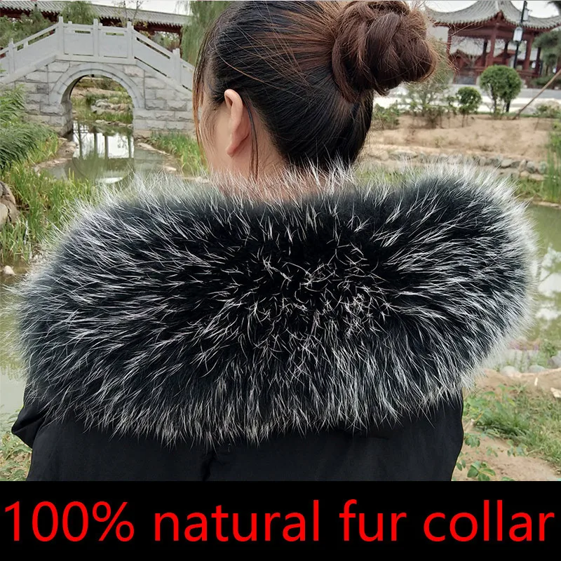 2022 New luxury natural fur collar 60cm 65cm 70cm 75cm 80cm Winter Warm Shawl Fur Collar Scarves Oversized Neck Cap