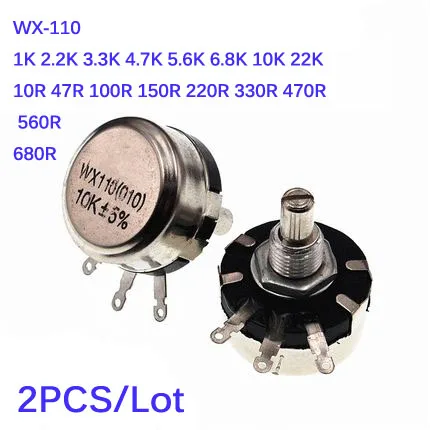 2PCS WX-110  WX010 1W 10 Ohm -22K Ohm 10R-22K 3 Soldering Terminals 6mm Round Metal Shaft Single Turn Wire Wound Potentiometer