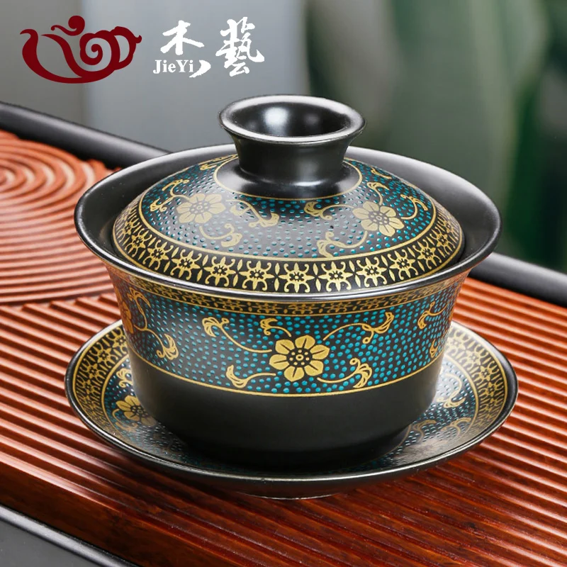 Luxury and Elegant Ceramic Gaiwan Teaup Kung Fu Tea Sets Drinkware