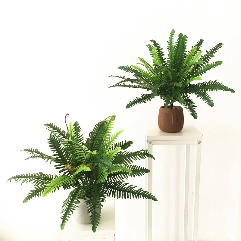 Fake Plants Green Decors For Home Silk Artificial Fern Plants Large Bouquet Living Room Garden Decoration Tropical Craft Supply