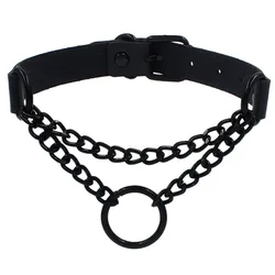 Round Layered Necklace Black Chain Necklaces for Women Men Pu Leather Gothic Punk Statement Choker Necklace Cosplay Jewelry