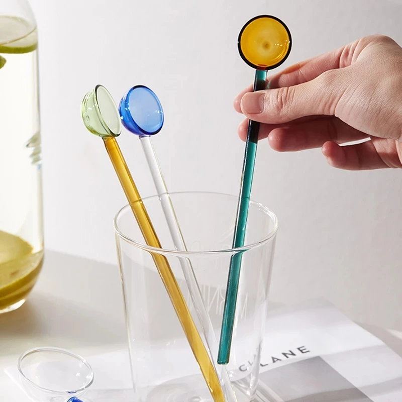 

Household Long Handle Glass Spoon Juice Colorful Transparent High Temperature Cute Coffee Clear Petite Teaspoons Stirrer Rod