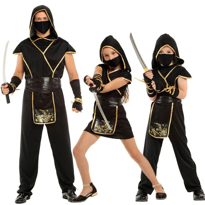 Umorden Halloween Costumes for Child Kids Adult Mystical Black Gold Ninja Costume Japan Samurai Cosplay Boys Girls Men