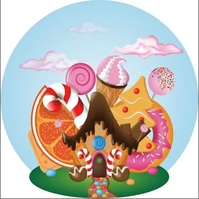 

8x8FT / 6.5x6.5FT Gingerbread House Candy Chocolate Custom Round Circular Table Cover Wrinkle Free Washable Polyester Fabric