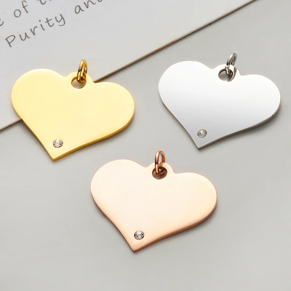 

20pcs/Lot Mirror Polished Stainless Steel 20mm 25mm Heart Zircon Pendant For DIY Making Bracelet Necklace Accessories Wholesale