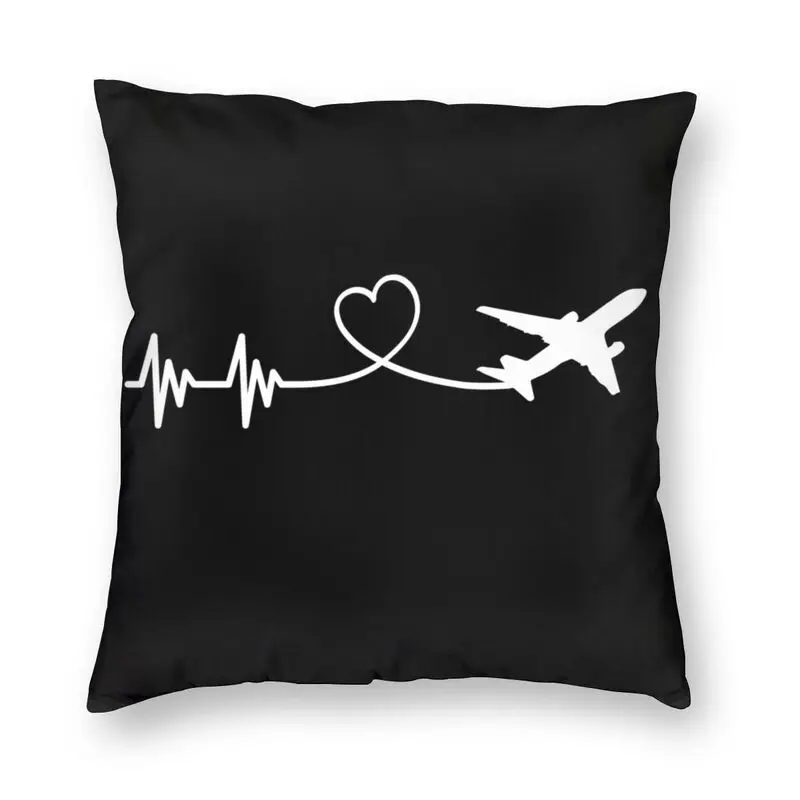 Soft Airplane Pilot Heartbeat Throw Pillow Case Home Decor Custom Aviation Aviator Gift Cushion Cover 40x40 Pillowcover for Sofa