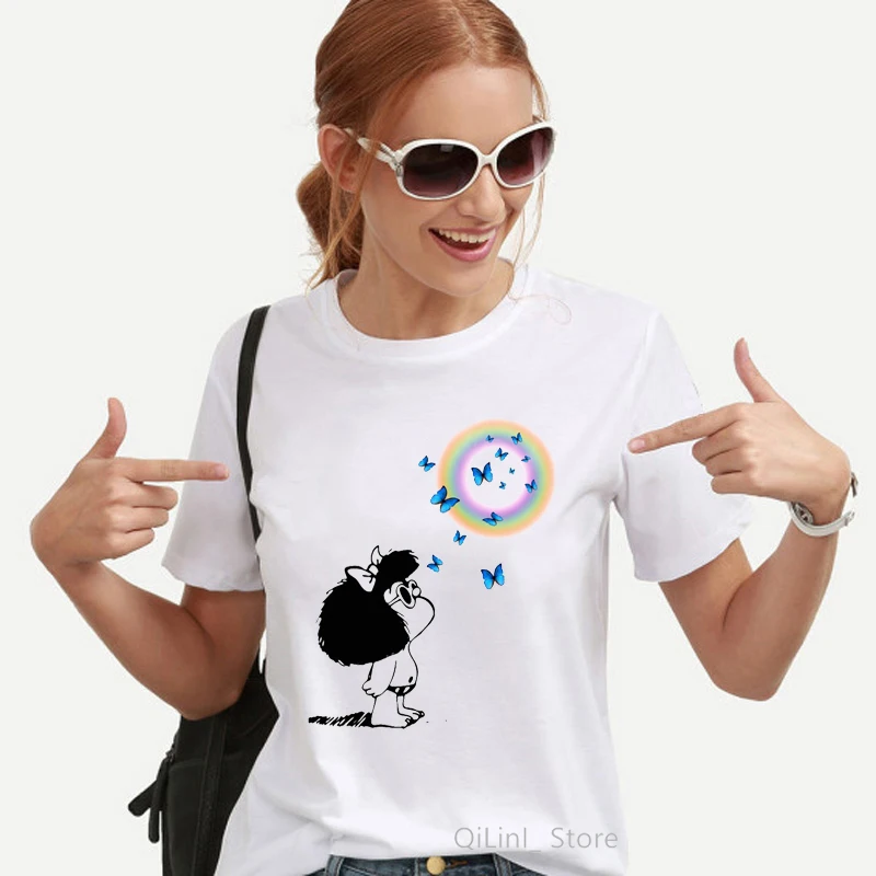 Kawaii Funny Mafalda Print Graphic T-shirt Women Harajuku Aesthetic Clothes White Tops Tshirt 2021 fashion Casual Female T Shirt