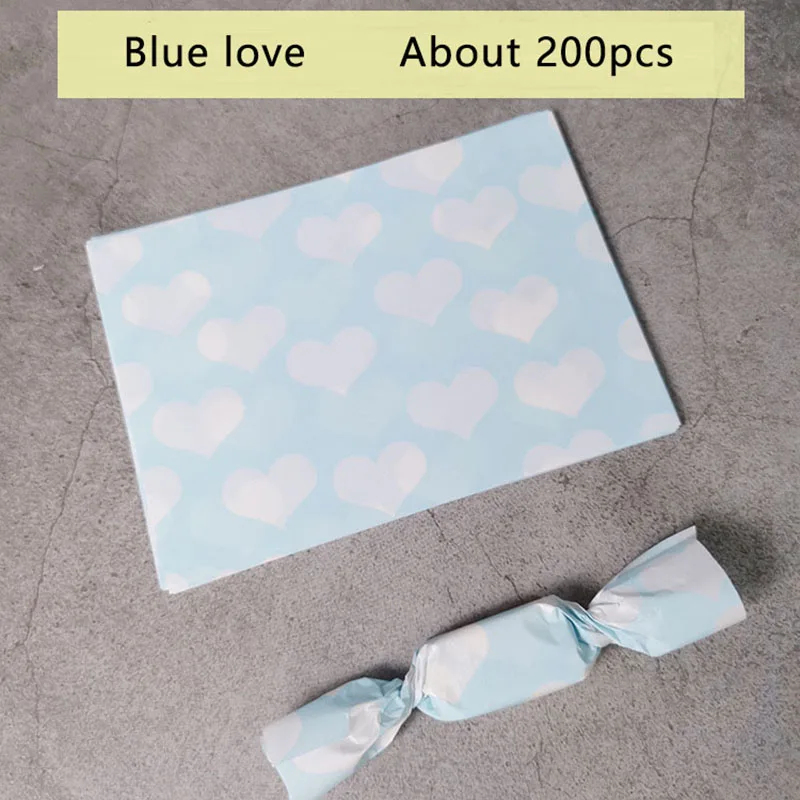 200pcs/lot Candy Wrapper Blue Bottom White Love Heart Decor Greaseproof Waterproof Twisting Wax Paper Nougat Wrapping Oil Paper