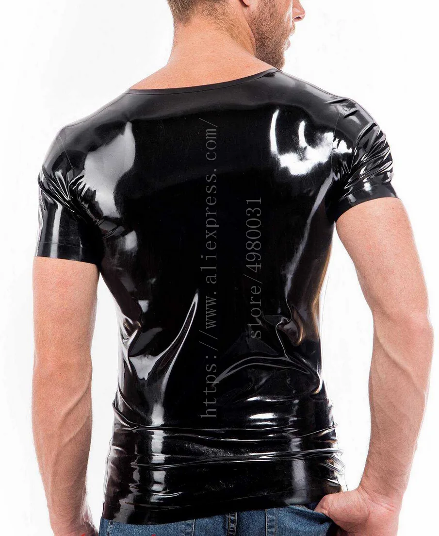 Cool heren korte mouwen latex panty tops zwart latex t-shirt gemaakt van 0.4mm dikte natuurlijke latex materialen