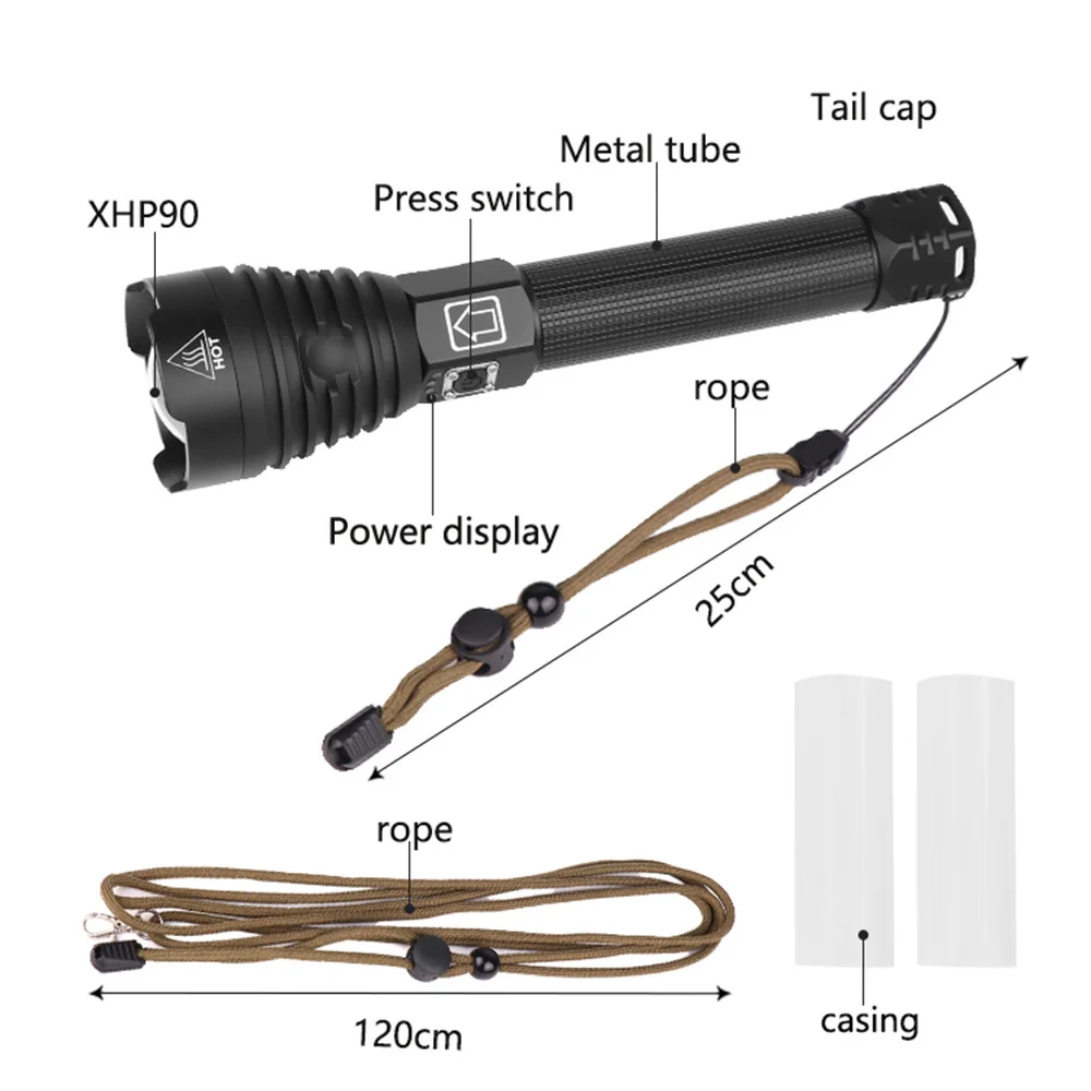 Super Bright XHP90 LED Flashlight Mechanical Zoom USB Rechargeable High Powerful Torch Waterproof 18650 Tactical Flash Light New