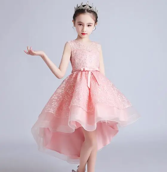 Children's Day Host Dress Girls Princess dresses Pink Stage Embroidery Tutu