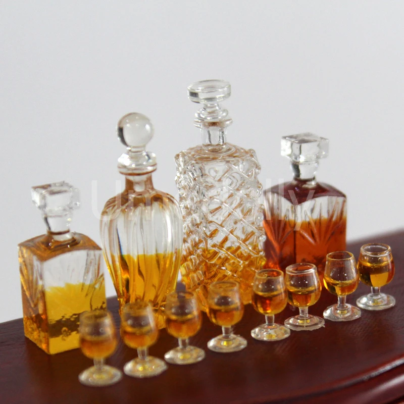 1/12 مصغرة دمية Decanters مع 2 كوب زجاجة نبيذ صغيرة التظاهر اللعب OB11 دمية اكسسوارات لعبة المطبخ #2