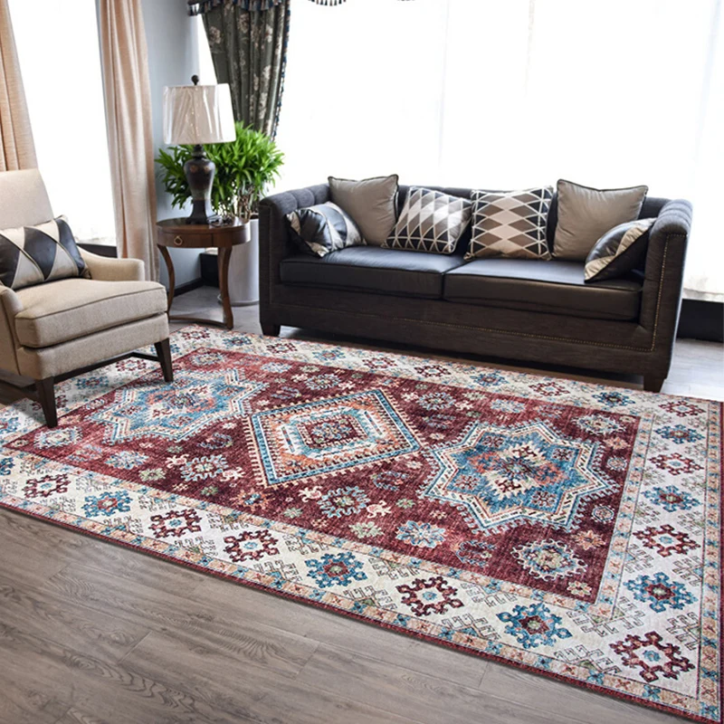 Vintage Wine Color Carpet Bohemian National Carpets for Living Room Bedroom Persian Rug American Floor Area Rug Sofa Chair Mat