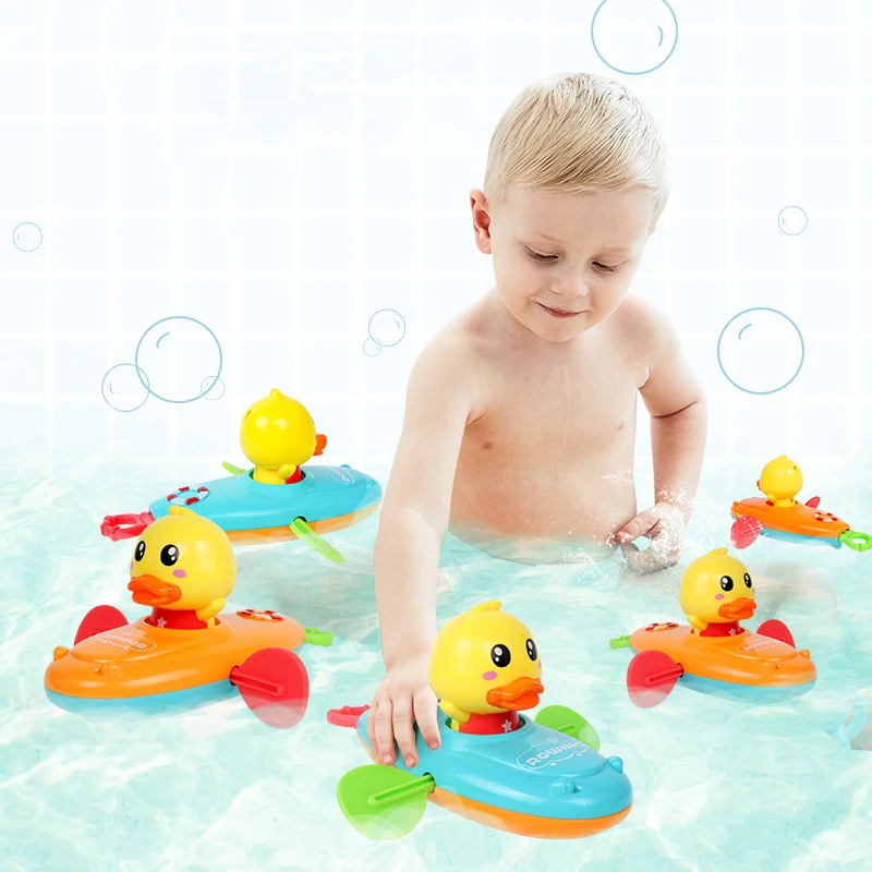 

Children Bath Water Playing Toys Chain Rowing Boat Swim Floating Cartoon Duck Infant Baby Early Education Bathroom Beach Gifts