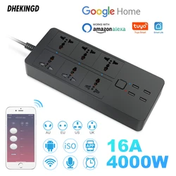 Smart Power Strip WIFI  Universal with 5V3.1A Alexa Googlehome Bluetooth Control Multi Plug 6AC 4USB Voice Contro UK/EU/US/AU