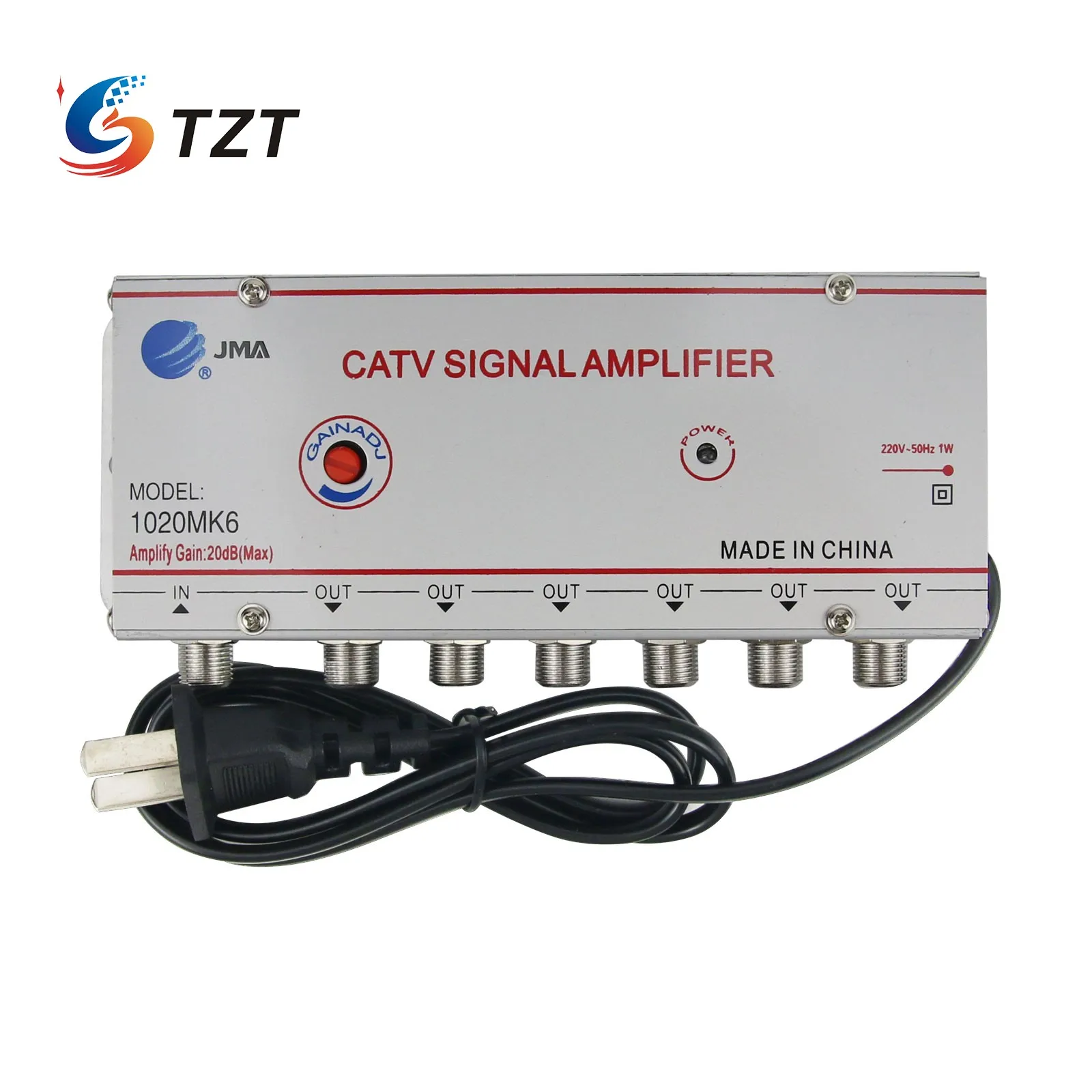 TZT JMA 1020MK6 CATV Signal Amplifier Home Cable TV Amplifier 1 Input 6 Outputs Nominal Gain 20DB