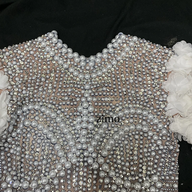 nappa di lusso Perla Strass Body Donna Body sexy pole Dance Festa di compleanno Club drag queen Costume da performance sul palco