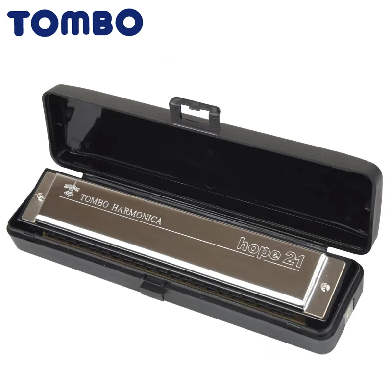 Tombo 6621 Hope 21 Tremolo Harmonica 21 Holes Brass Reeds Blues Harp Mouth Organ Key C Notes ABS Wood Musical Instruments Silver