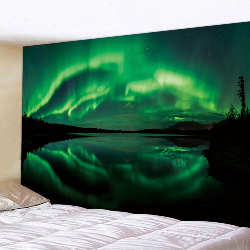 Night Northern Lights Psychedelic Scene Home Decoration Art Tapestry Tarot Bohemian Decoration Wall Mount Yoga Mattress