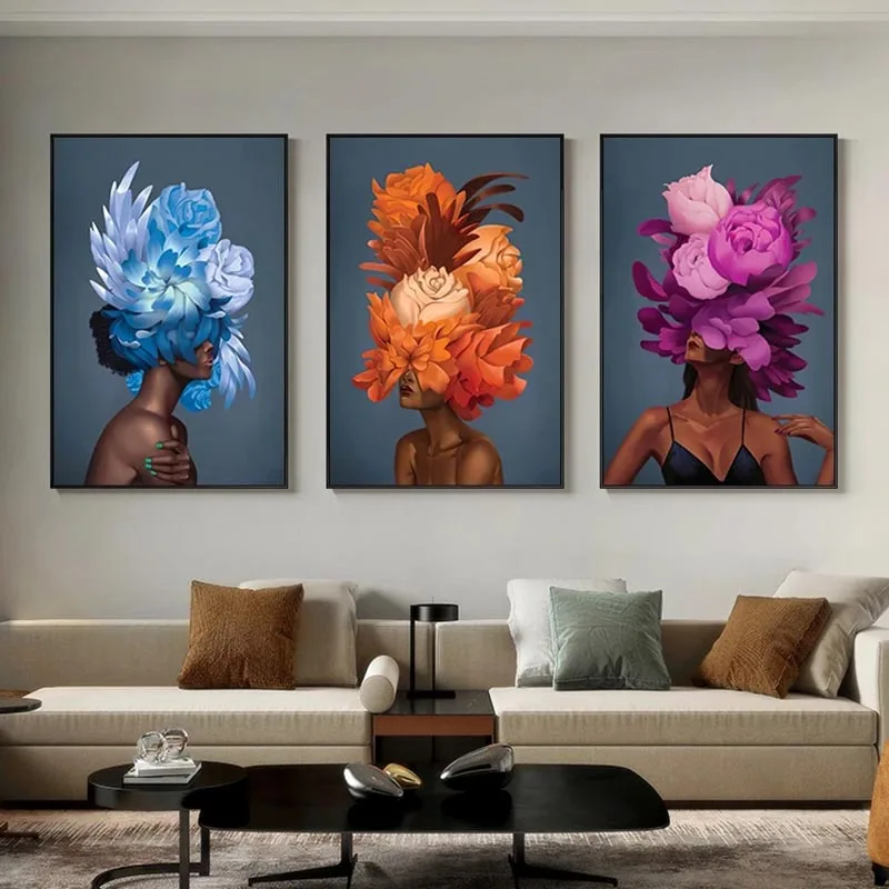 

Abstract Colorful Flower Woman Canvas Painting Girls Portrait Posters and Prints Cuadros Wall Art Picture for Living Room Decor