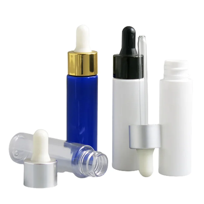 

30 Pack 30ml Travel Size Pet Dropper Bottles Blue White Clear 30cc Transparent Plastic Containers for Cosmetics E-Liquids