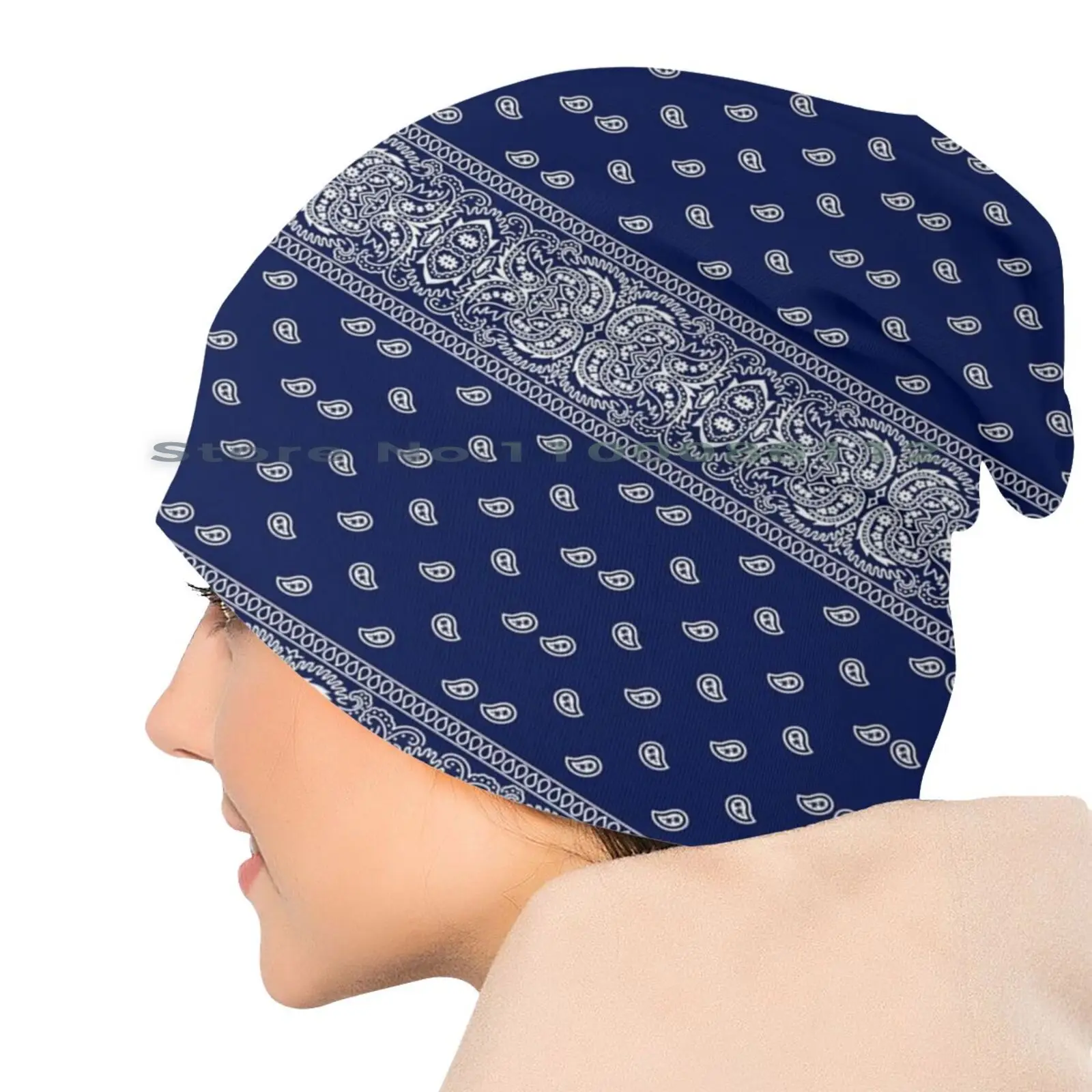 Blue Bandana Print Beanies Knit Hat White Crips Bandanna Bandana Pattern Blue Bandana Camouflage Retro Blood Gang Doggo Hip Hop