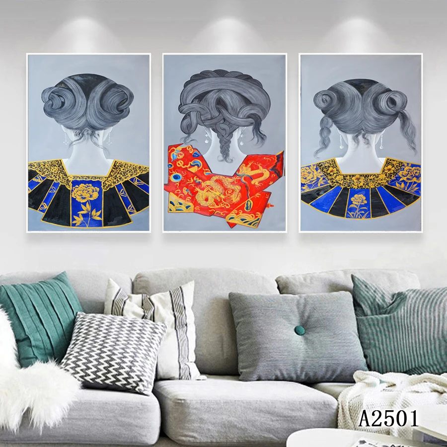 

Modern Abstract Oil Painting Print on Canvas 3pcs Cartoon Girl and Dress Canvas Printing Wall Art Picture for Home Decor