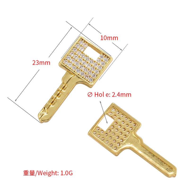 ZHUKOU key pendant cubic zirconia creative key charms for women  handmade necklace earrings accessories supplies wholesale VD974
