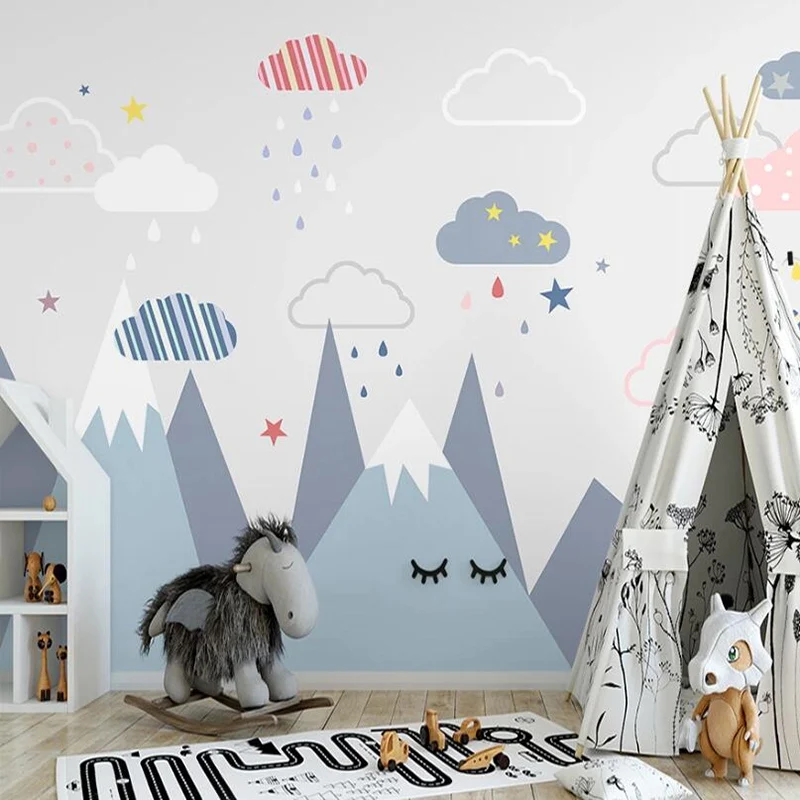 

Custom Wall Mural 3D Children Room Boys And Girls Bedroom Blue Mountain Peak Starry Sky Clouds Photo Wallpaper Papel De Parede