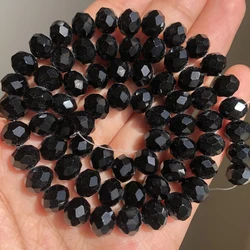 Faceted Black Glass Crystal Rondelle Beads Loose Spacer Beads For Jewelry Making DIY Bracelet Necklace 15'' Strand 4/6/8/10/12mm