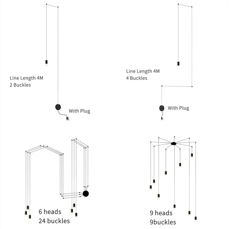 Đèn LED Hiện Đại Tuyến Tính Mặt Dây Chuyền Đèn DIY Dài Dây Treo Tường Treo Treo Chiếu Sáng Phòng Ngủ Phòng Khách Nhà Bếp Trang Trí Đèn Chùm