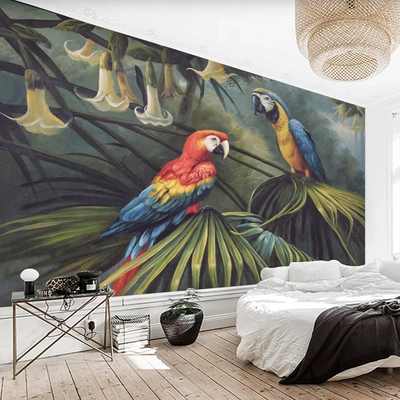 Custom Photo Forest Parrot Hand Painted Oil Painting Retro Modern Living Room Bedroom Sofa TV Background Wall Murals Wallpaper