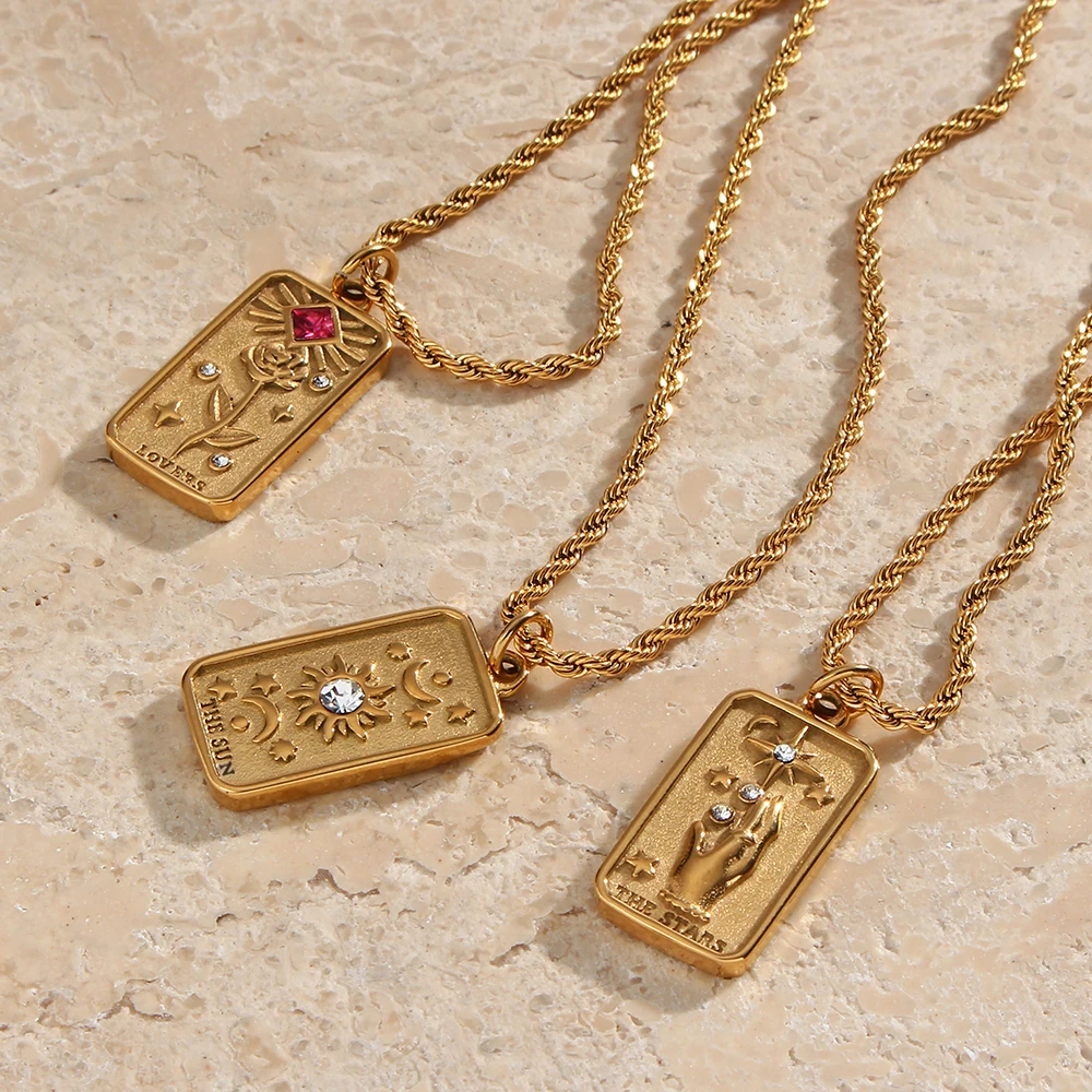 2023 Nieuwe Roestvrij Staal Aanslag Gratis Sieraden Tarot Ketting Star Moon Rose Sun Design Gouden Hanger Kettingen Voor Vrouwen
