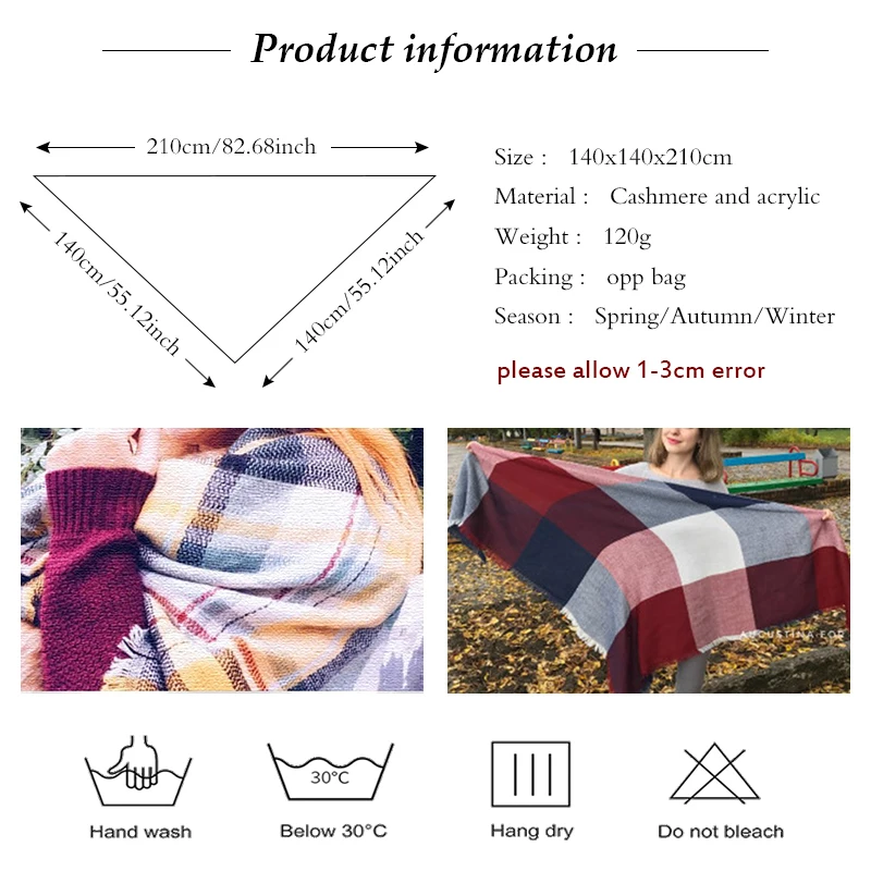 Women Winter Scarf Triangle Knitted Scarf Casual Ladies Plaid Pashmina Shawl and Wrap Female Foulard Scarves Echarpe Bufanda