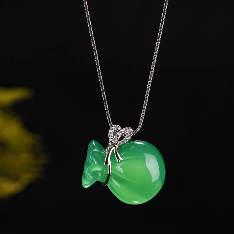 Agate Money Bag Necklace Pendant 5 Colors Jade Pendant Lucky Pendants With Chain Jade Jewelry