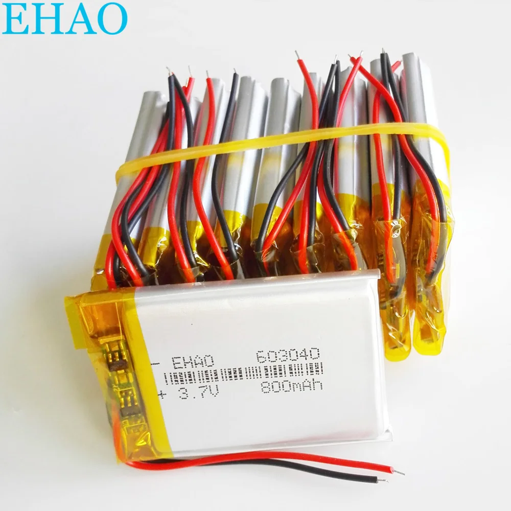 

10 PCS 3.7V 800mAh Lithium Polymer LiPo Rechargeable Battery 603040 For Mp3 PAD DVD E-book Bluetooth Recorder Speaker Camera