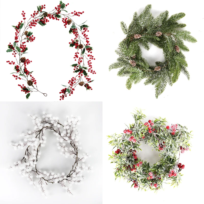 Christmas Wreath Barries Cones Artificial Vine Hanging Floral Foliage Garland Christmas Decorations for Home Navidad Natal 2022