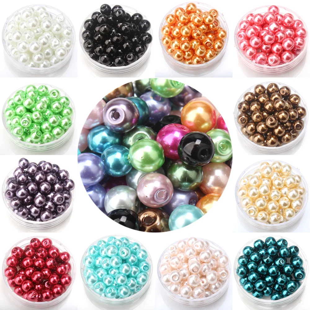 4/6/8/10MM Glass Imitation Pearls Multicolor Beads DIY Bracelet Earrings Bead Choker Necklace Jewelry Making