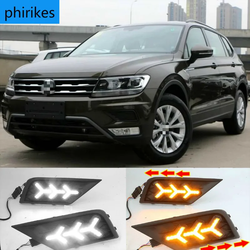 

1 пара автомобильный светильник для Volkswagen VW Tiguan 2017 2018 2019 DRL Дневной светильник с желтым сигналом поворота противотуманная фара