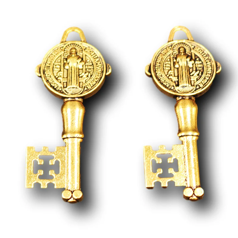 6pcs Antique Gold Color Religious Saint Benedict Exorcist Key Amulet Pendant DIY Charm Necklace Bracelet Jewelry Craft Making