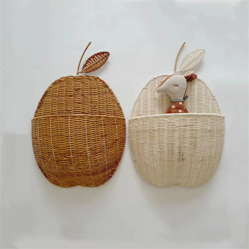 Vintage Rattan Apple/Pear Shape Storage Basket Handmade Fruit Organizer Wicker Organizer Baby Room Nursery Chic Home Decoration