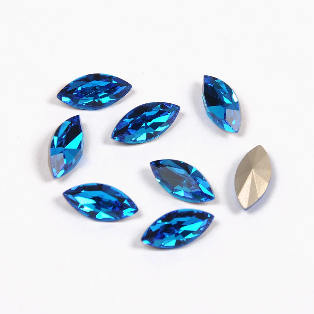 YANRUO 4200 Top Quality Crystal Navette Shaped Capri Blue Pointback Rhinestones DIY Glass Accessories For Nail Art Decorations